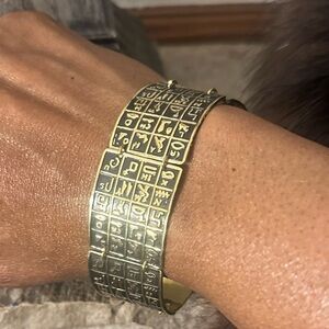 Egyptian Revival brass Hieroglyphic Bracelet handmade in Egypt Unisex